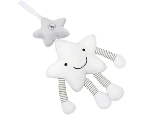 Bonito juguete de peluche para bebe estrella con simbolo musical, cochecito suave.