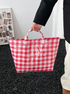 Red white checkered tote bag large capacity casual handbag stylish shoulder bag for women