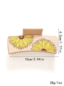 Retro PU sunflower hair claw clip detail view, minimalist daily hair styling accessory.