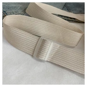Woven nylon bag strap detail replacement adjustable translucent plastic buckle beige fabric