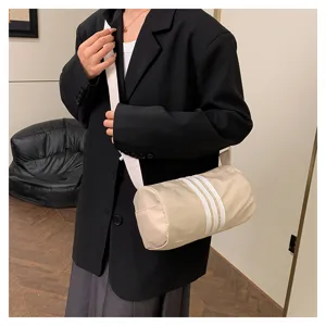 Nylon cylinder crossbody bag casual travel duffel shoulder bag stylish daily commuter purse