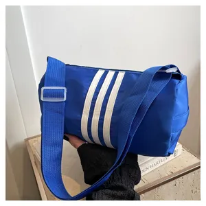 Blue nylon colorblock crossbody pillow bag casual travel single shoulder bag with stripes