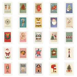 Ensemble d'autocollants timbres de Noël vintage, jolie déco DIY journal rétro.