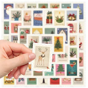 Lot de stickers rétro timbres de Noël, étiquettes adhésives décoratives pour journaux DIY.