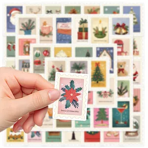 Ensemble d'autocollants de timbres postaux rétro de Noël, autocollant décoratif.