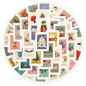 50pcs Noel vintage timbres autocollants esthetique journal DIY decoration details.