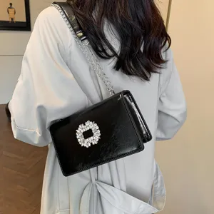 Women fashion small square bag autumn new chic rhinestone buckle chain shoulder bag
