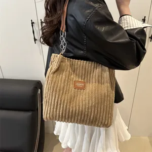 Corduroy shoulder bag for women casual large capacity tote bag fashion commuter handbag