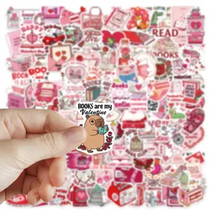 Pink Valentine bookish cute capybara reading stickers pack for phone laptop decoration