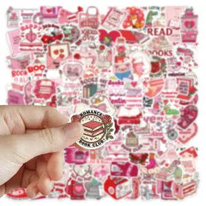 Pink romantic bookish stickers waterproof vinyl decals for laptop water bottle decor pack
