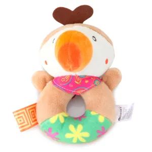 Cartoon animal plush baby hand rattle ring, soft infant toy for early education and grip.