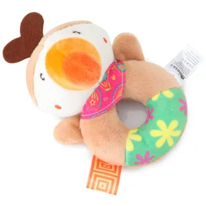 Cute plush ring rattle toy for baby early education, soft animal grab bell for toddlers safety.