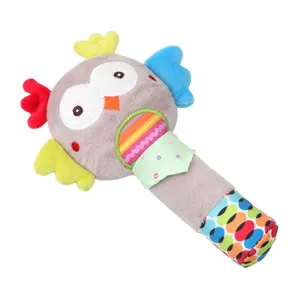 Cute plush owl baby rattle toy soft newborn infant early education grasping BB stick