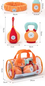 Baby fitness plush toy set size details, soft grasping toys and interactive educational items.