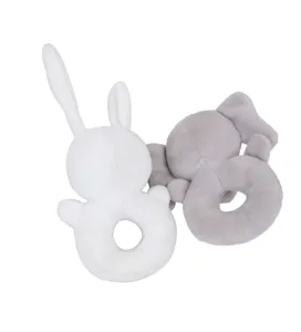 Plush baby rattle toy set, cute rabbit and elephant design with ring handle for newborn infants.
