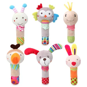 Cute animal plush baby rattle set early education infant BB stick toys for kids 0-2 years old