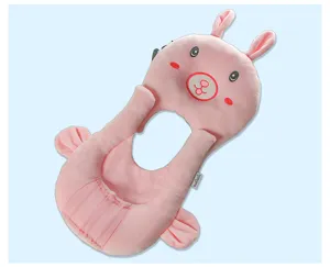 Pink infant nursing pillow with cute animal ear design, portable baby feeding support cushion.