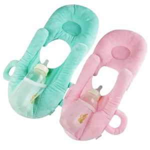 Multifunctional baby nursing pillow, portable infant feeding pillow with bottle holder.