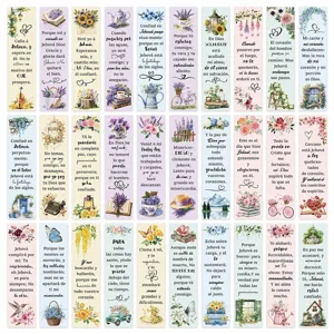 Set van 30 inspirerende bloem bladwijzers met bijbelverzen, ideaal voor lezen en notities maken.