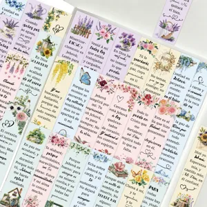 Set van bloemige boekenleggers met inspirerende Bijbelversen, elegante paginaverdeler.