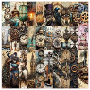 Σετ σελιδοδεικτών steampunk vintage με 30 μοναδικά σχέδια μηχανικής τέχνης με γρανάζια.