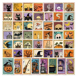 Vintage Halloween Stamp Stickers Waterproof Vinyl Decals For Water Bottle Phone Laptop Luggage Decorative Gothic Pumpkin Ghost Skull Stickers