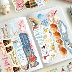 30pcs cute cat reading English quote bookmarks, aesthetic paper page markers for book lovers.