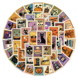 50pcs Vintage Halloween Stamp Stickers Cute Decals for Water Bottle Laptop Luggage Decor