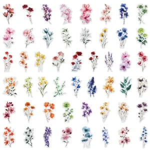 Pegatinas florales de PET de acuarela para álbumes de recortes y decoración de teléfonos.