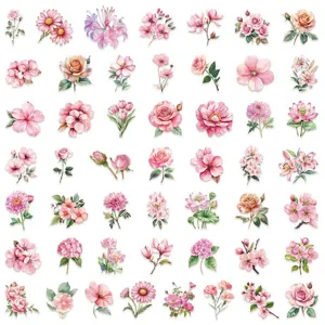 Pegatinas transparentes PET de flores acuarela rosa para diario scrapbooking decoración funda móvil
