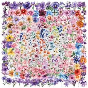 Pegatinas de PET de Flores a la Tinta Pastoral Transparentes Impermeables Decorativas para Scrapbooking DIY Diario Decoración de Funda