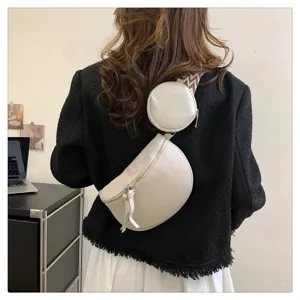 Fashion women crossbody chest bag with round pouch, PU leather saddle shoulder bag