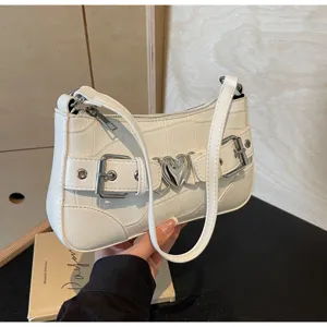 Sac bandoulière blanc chic, sac épaule crocodile tendance avec jolie boucle cœur.