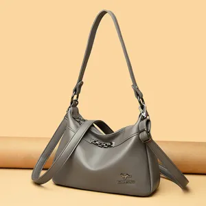 Graue Damen Umhängetasche Schultertasche mit Kette und großem Fassungsvermögen für Alltag.