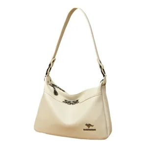 Elegante beigefarbene Damentasche, stilvolle PU Leder Umhaengetasche mit Kette.