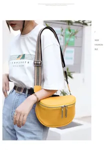 Genuine leather saddle bag for women, stylish cowhide crossbody and shoulder bag with wide strap