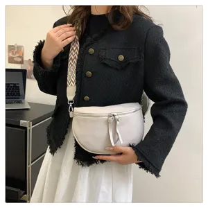Fashionable women crescent crossbody chest bag casual shoulder saddle bag with wide strap