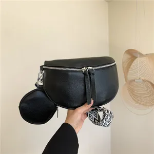 Fashion Women Cowhide Leather Saddle Bag Trendy Crossbody Chest Bag Versatile Casual Shoulder Bag With Coin Purse