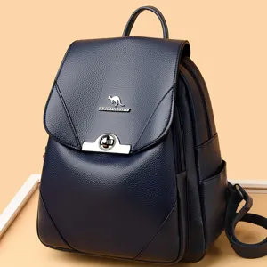 Zaino elegante da donna in pelle morbida blu scuro grande capacità borsa da viaggio
