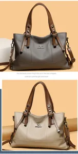 Soft leather women large capacity handbag stylish shoulder cross body bag detailed view.