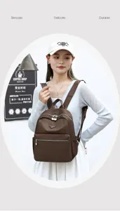 Sac à dos femme nylon loisirs grande capacité voyage cartable marron chic quotidien