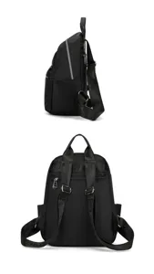 Sac a dos femme en nylon noir grand capacite sac de voyage decontracte vue de detail.