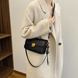 Femme rétro petit sac bandoulière carré en cuir noir élégant sac à main décontracté mode