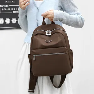 Sac à dos en nylon pour femme loisirs voyage grande capacité marron sac d'école quotidien