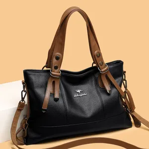 Women Large Tote Bag Vintage Casual PU Leather Shoulder Crossbody Bag Soft Commuter Handbag With Multiple Pockets