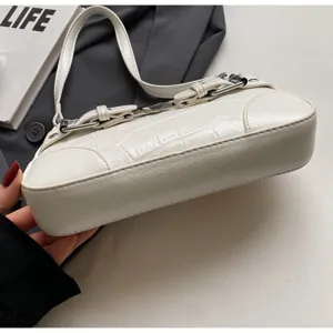 Sac à épaule motif crocodile blanc sac sous les bras élégant sac à main PU avec boucle métal