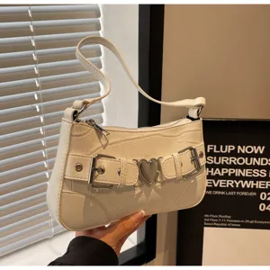 Sac à main bandoulière en cuir synthétique élégant sac baguette Y2K à boucle pour femme