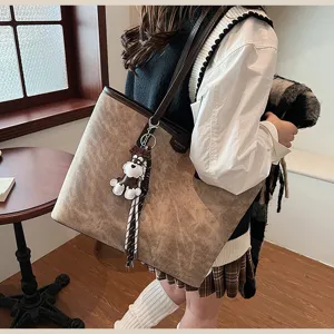 Braune Vintage PU Leder Umhängetasche für Damen, große Kapazität lässige Shopper Tasche.