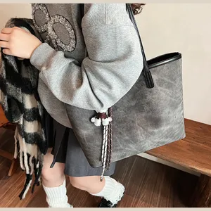 Lässige Retro PU Textur Schulter Shopper Tasche Damen große Kapazität Herbst Winter