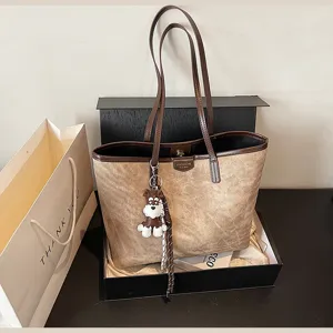 Vintage große Kapazität PU Leder Shopper Tasche für Damen, lässige Pendler Handtasche.